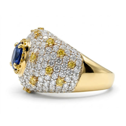 14K 1.14ct Cushion Blue Sapphire 2.70cttw Yellow & White Diamonds Ring