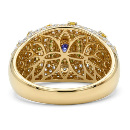 14K 1.14ct Cushion Blue Sapphire 2.70cttw Yellow & White Diamonds Ring
