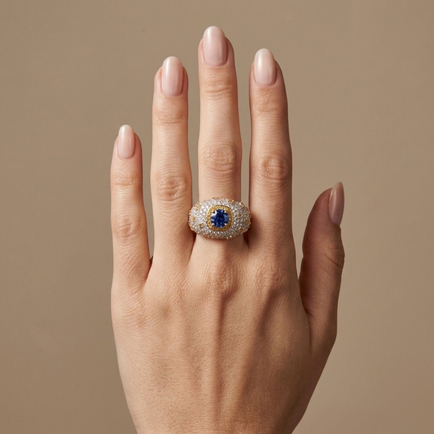 14K 1.14ct Cushion Blue Sapphire 2.70cttw Yellow & White Diamonds Ring