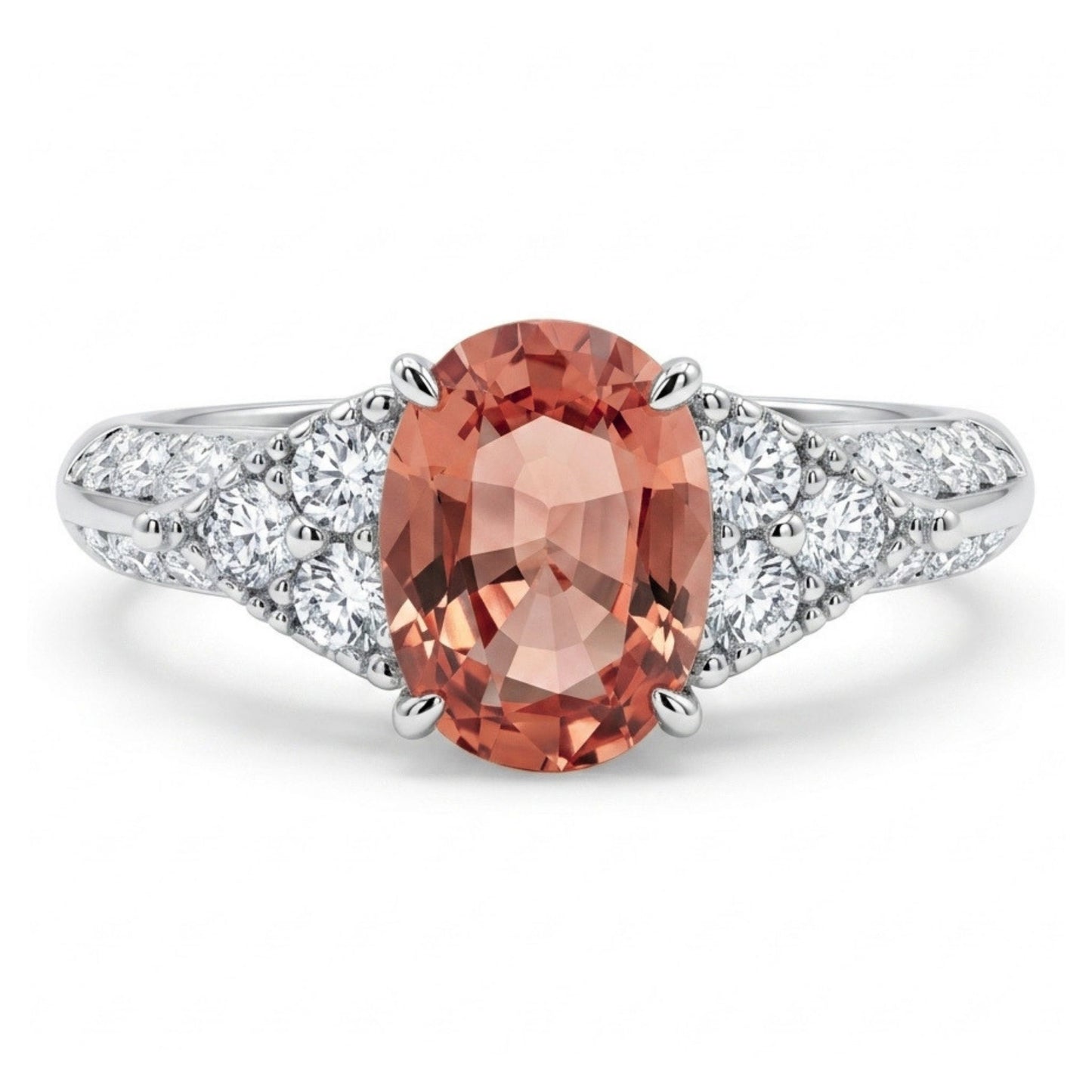 Platinum 0.95ct Oval Padparadscha 0.36cttw White Diamonds Ring