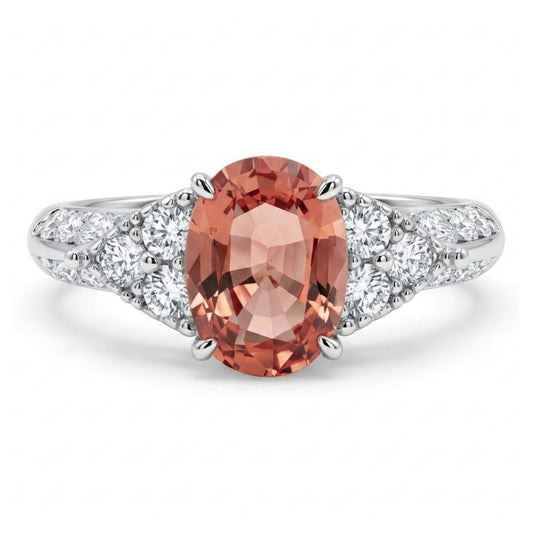 Platinum 0.95ct Oval Padparadscha 0.36cttw White Diamonds Ring