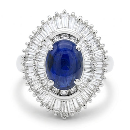 Platinum 2.19ct Oval Star Sapphire 1.24cttw White Diamonds Ring