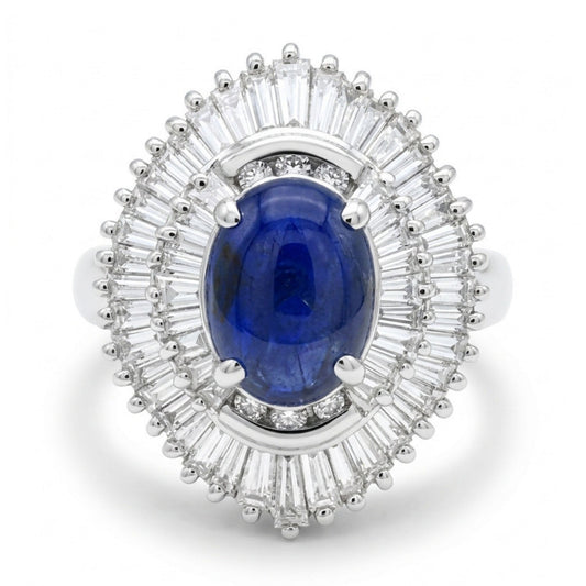 Platinum 2.19ct Oval Star Sapphire 1.24cttw White Diamonds Ring