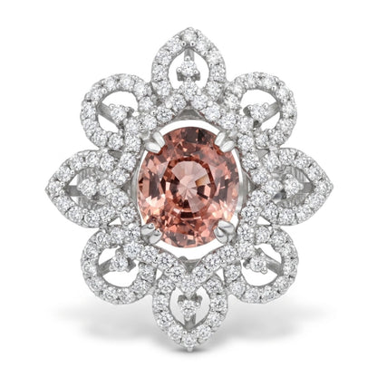 Platinum 1.56ct Oval Padparadscha 0.77cttw White Diamonds Designer Ring