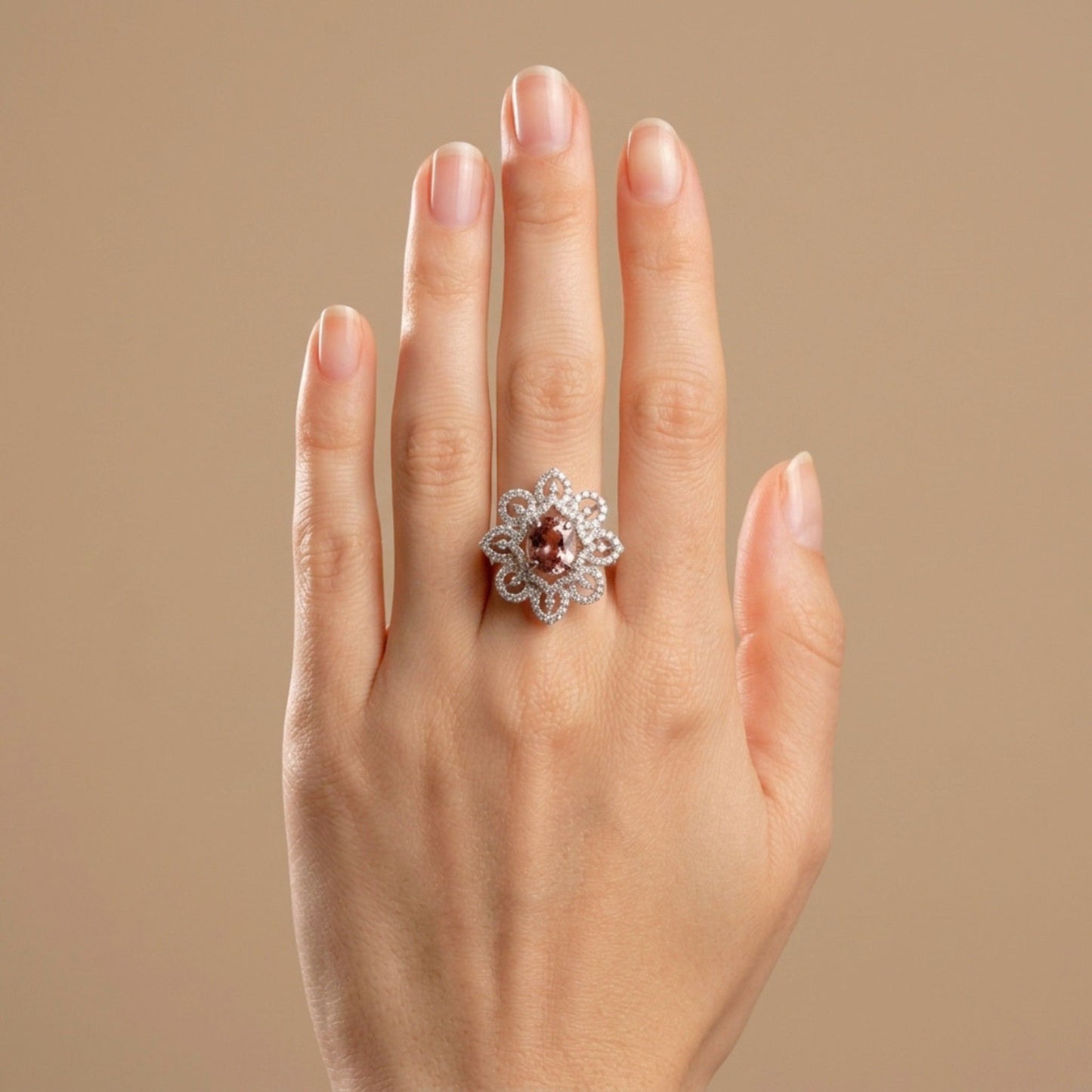 Platinum 1.56ct Oval Padparadscha 0.77cttw White Diamonds Designer Ring