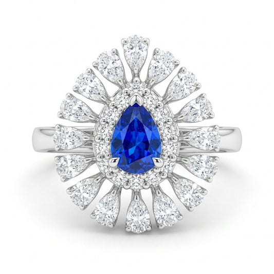 Platinum 0.43ct Pear Shape Hauyne 1.01cttw White Diamonds Ring