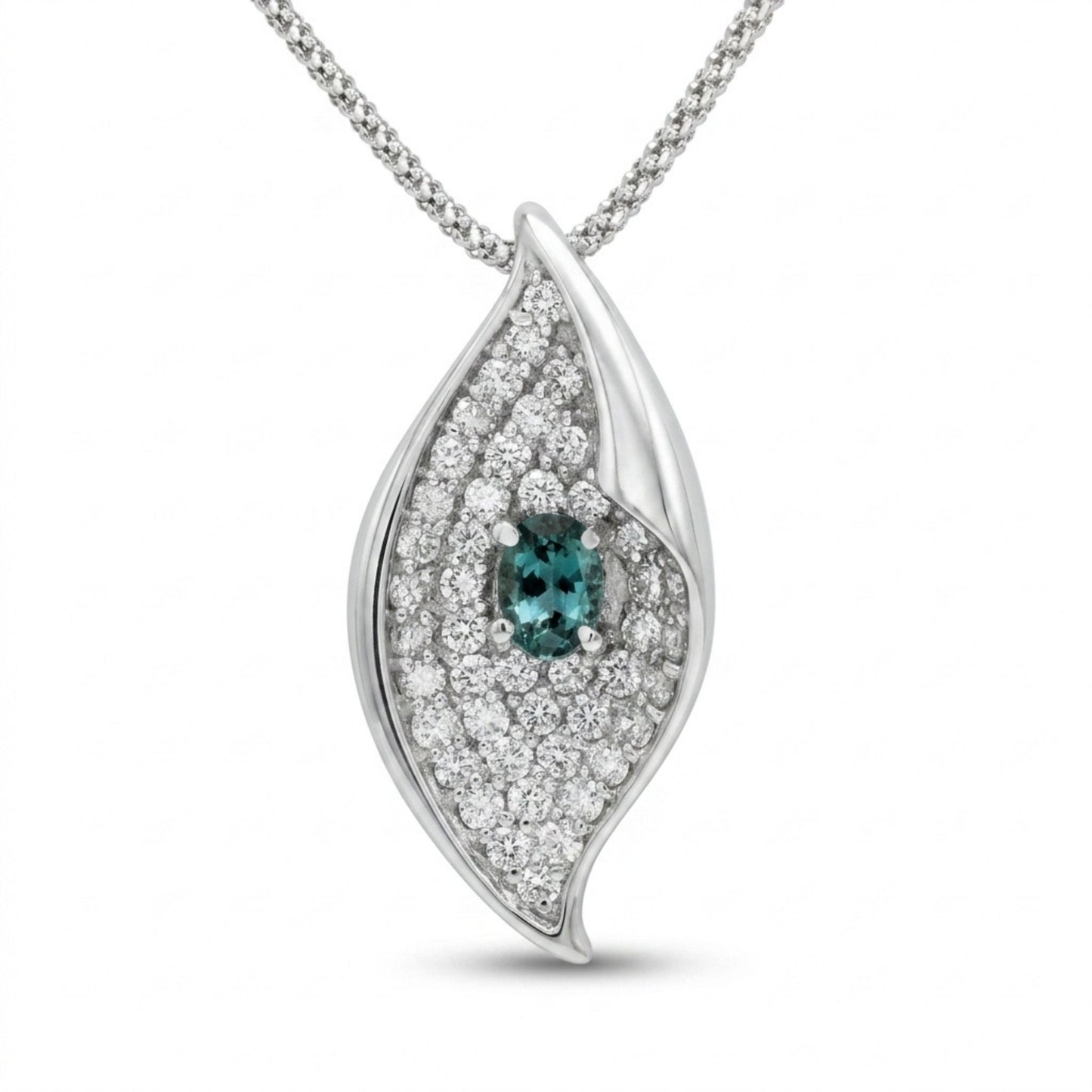18K 0.36ct Oval Alexandrite 0.93cttw White Diamonds Necklace