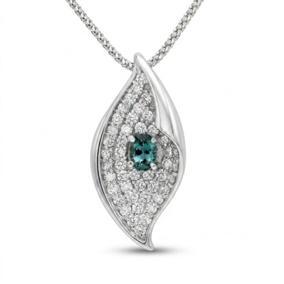 18K 0.36ct Oval Alexandrite 0.93cttw White Diamonds Necklace