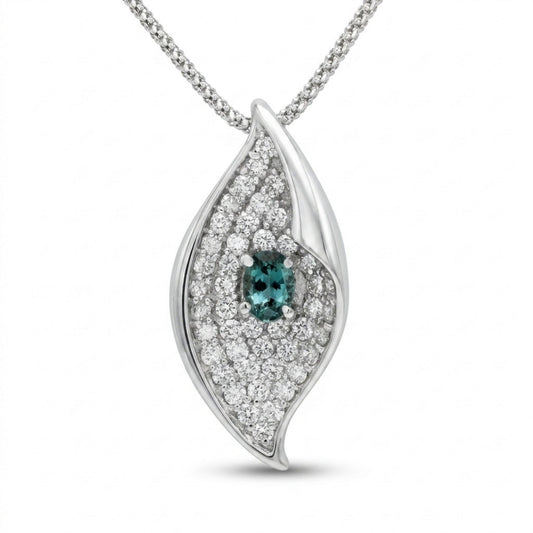 18K 0.36ct Oval Alexandrite 0.93cttw White Diamonds Necklace