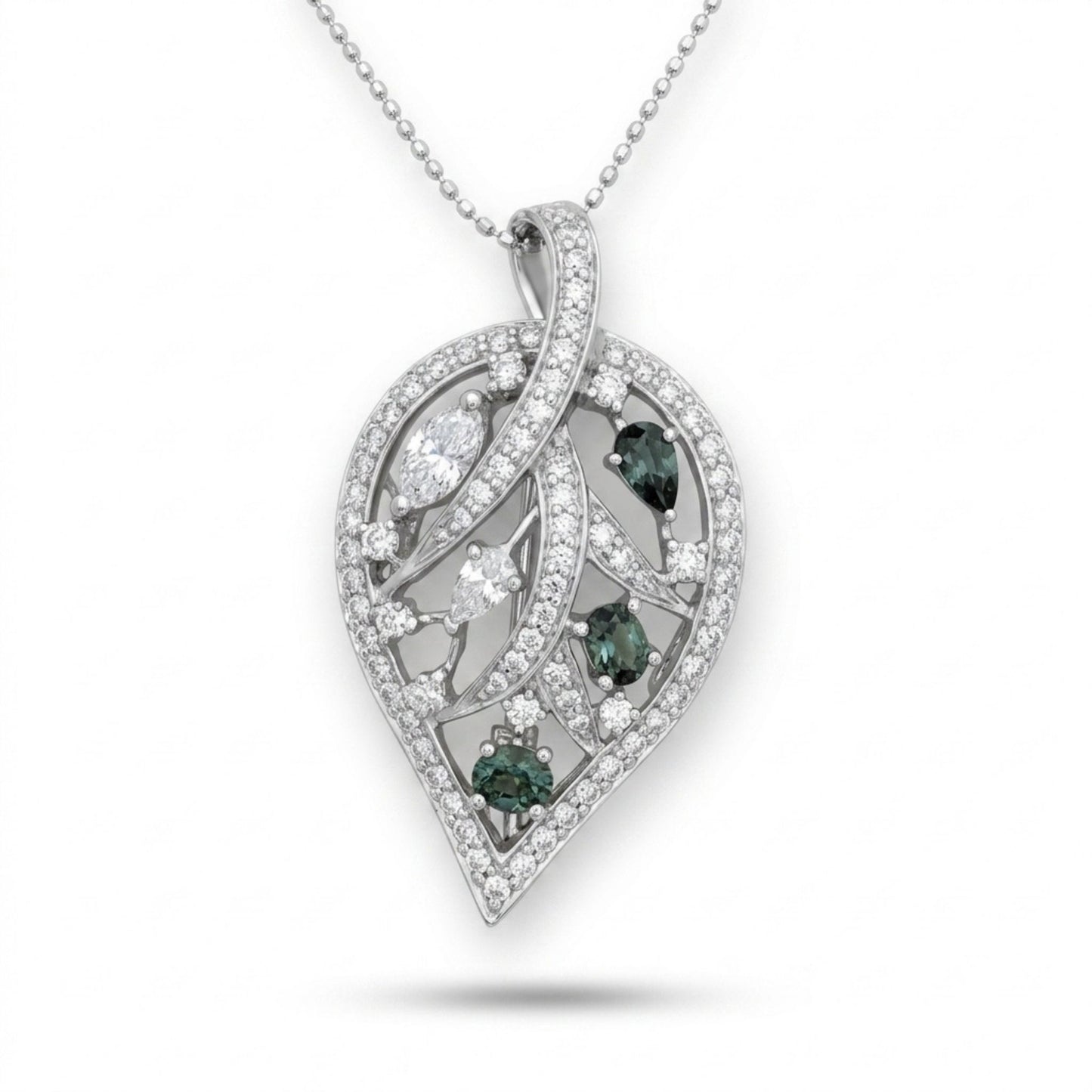 18K 0.35cttw Oval & Pear Shape Alexandrite 0.95cttw White Diamonds Necklace