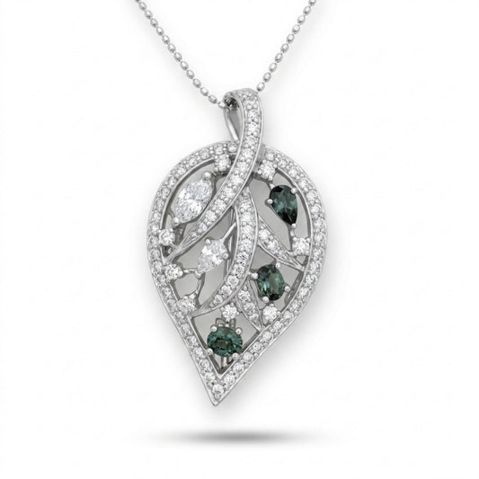 18K 0.35cttw Oval & Pear Shape Alexandrite 0.95cttw White Diamonds Necklace