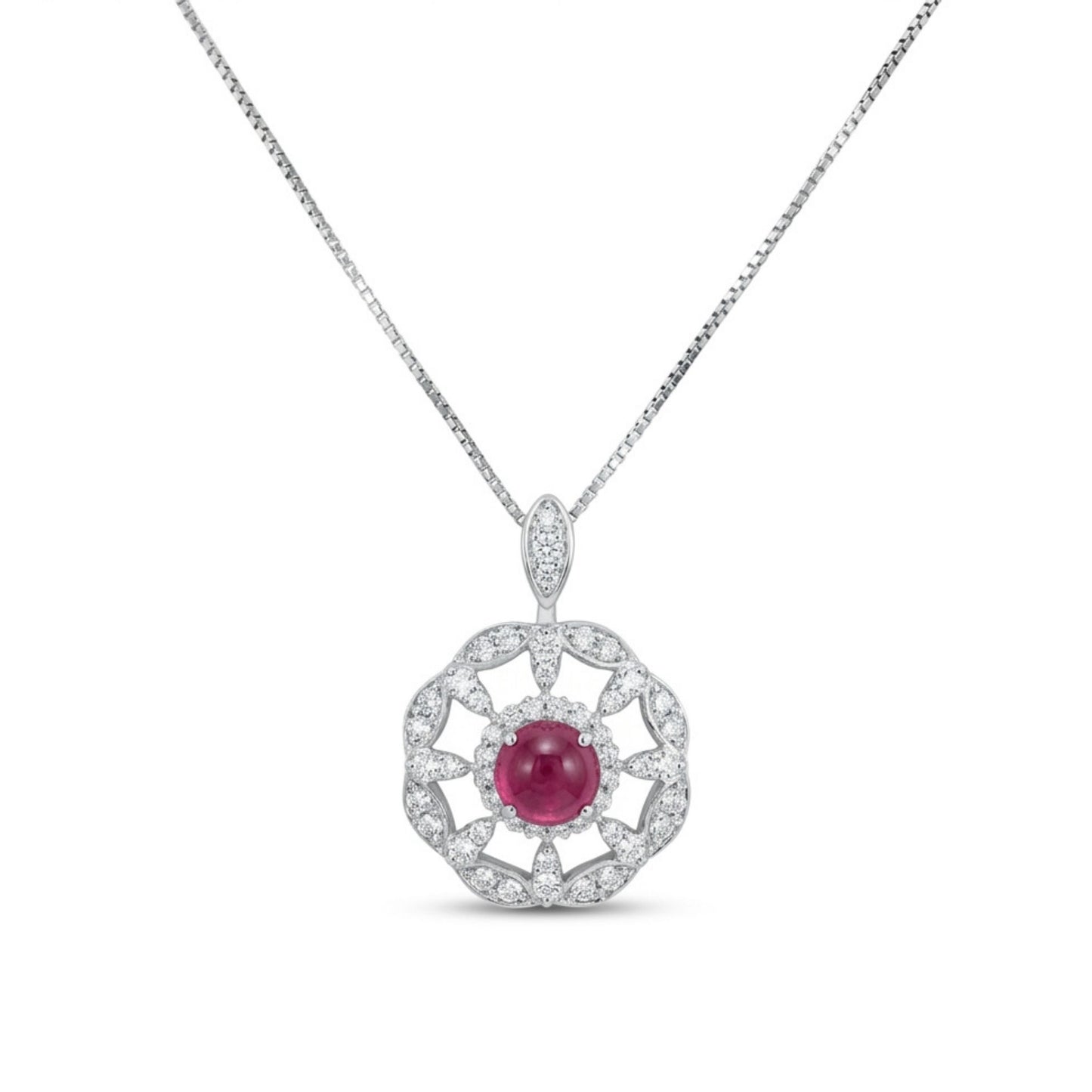 Platinum 1.22ct Round Star Ruby 0.58cttw White Diamonds Necklace