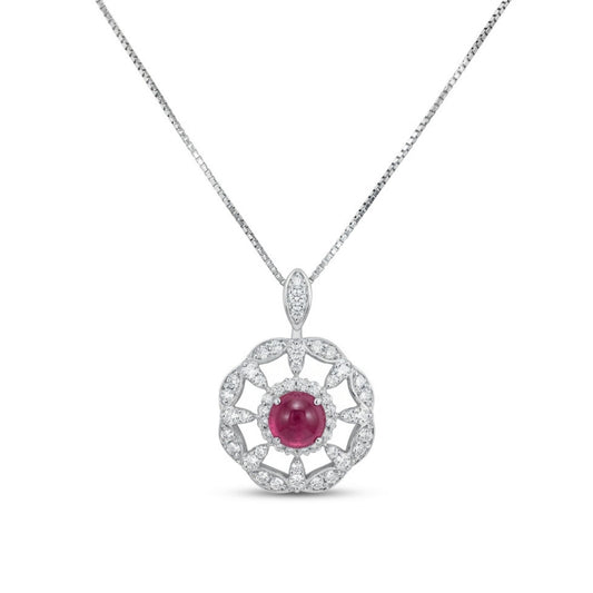 Platinum 1.22ct Round Star Ruby 0.58cttw White Diamonds Necklace