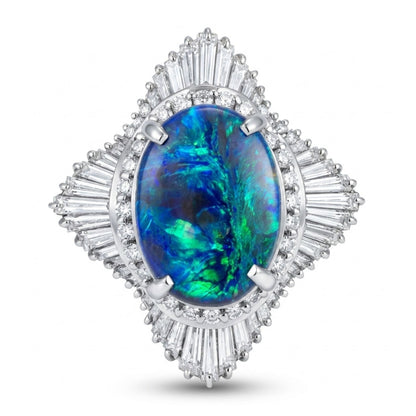 Platinum 2.94ct Oval Black Opal 2.11cttw White Diamonds Ring