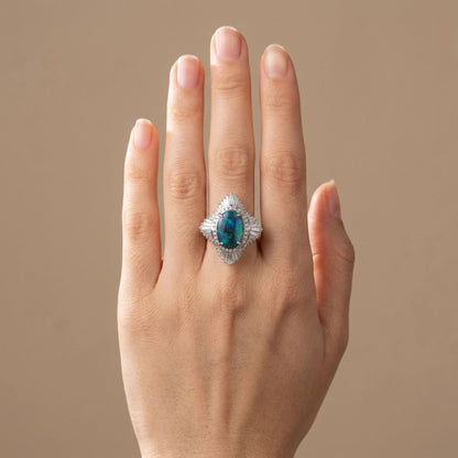 Platinum 2.94ct Oval Black Opal 2.11cttw White Diamonds Ring