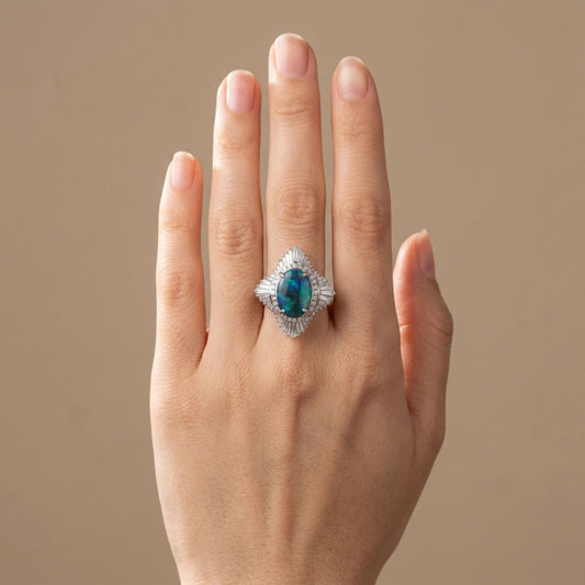 Platinum 2.94ct Oval Black Opal 2.11cttw White Diamonds Ring