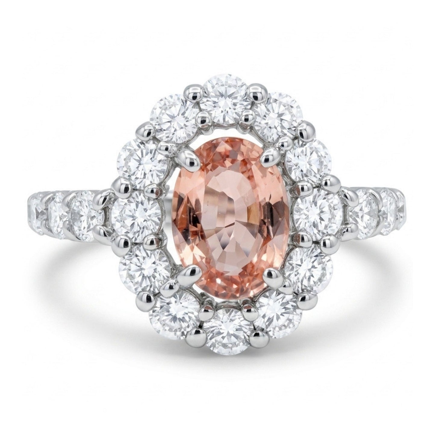 Platinum 0.83ct Oval Padparadscha 0.85cttw White Diamonds Ring GIA #7462546348