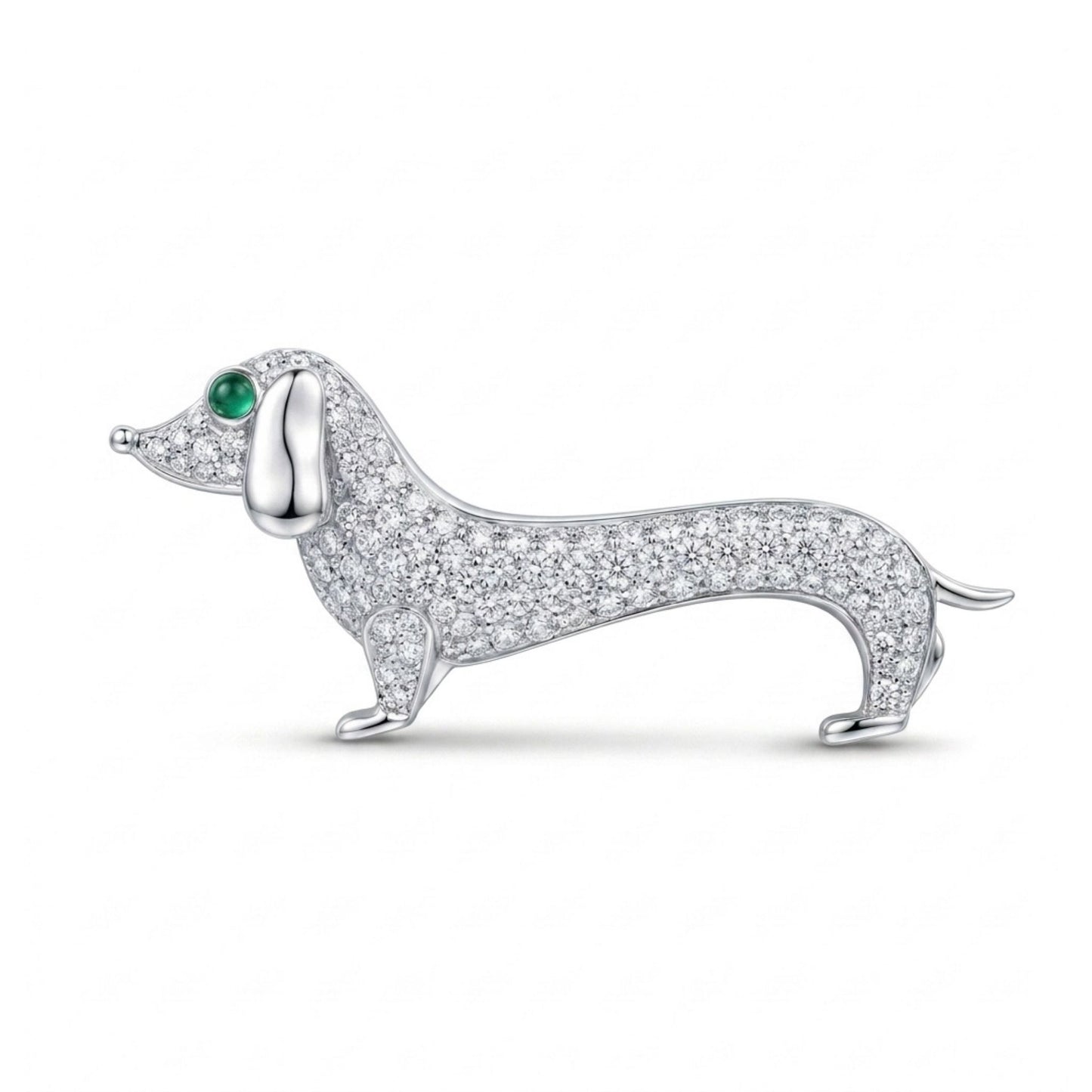 18K 0.05ct Round Emerald 0.91cttw White Diamonds Brooch