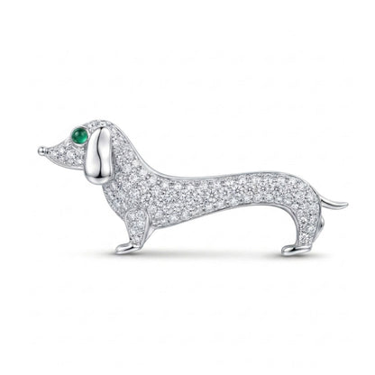 18K 0.05ct Round Emerald 0.91cttw White Diamonds Brooch
