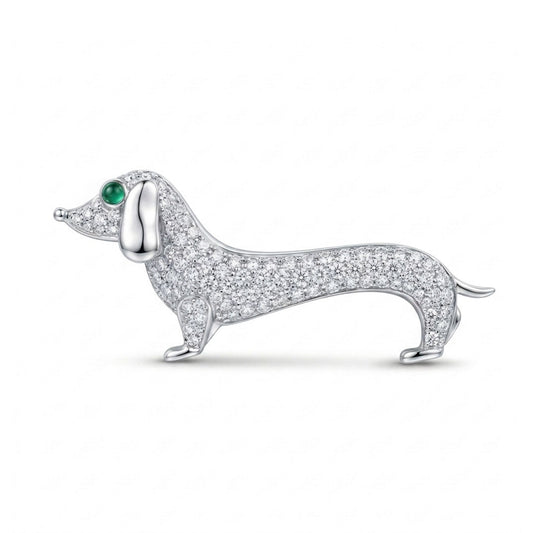 18K 0.05ct Round Emerald 0.91cttw White Diamonds Brooch
