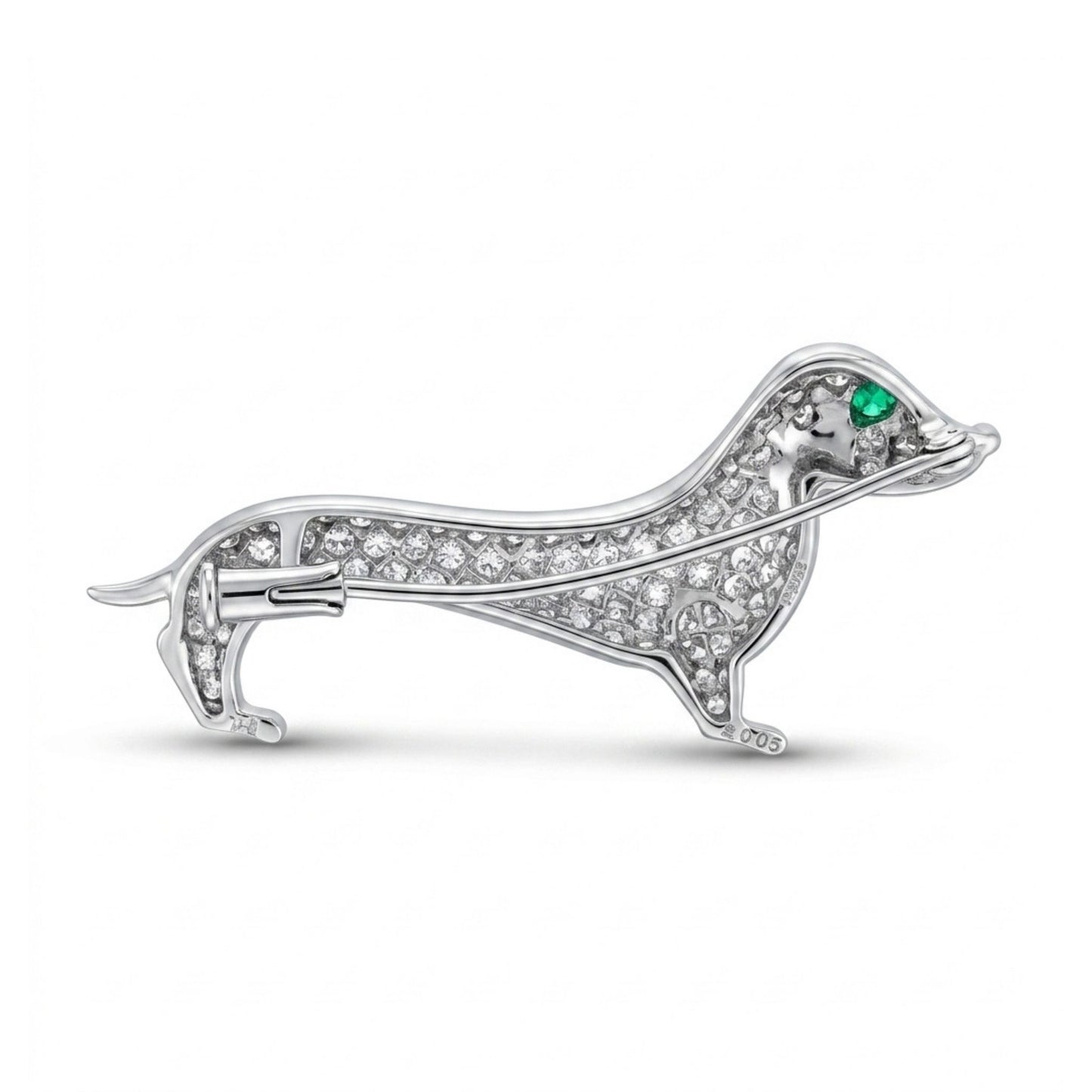 18K 0.05ct Round Emerald 0.91cttw White Diamonds Brooch