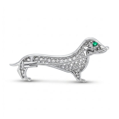 18K 0.05ct Round Emerald 0.91cttw White Diamonds Brooch