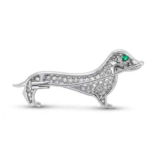 18K 0.05ct Round Emerald 0.91cttw White Diamonds Brooch