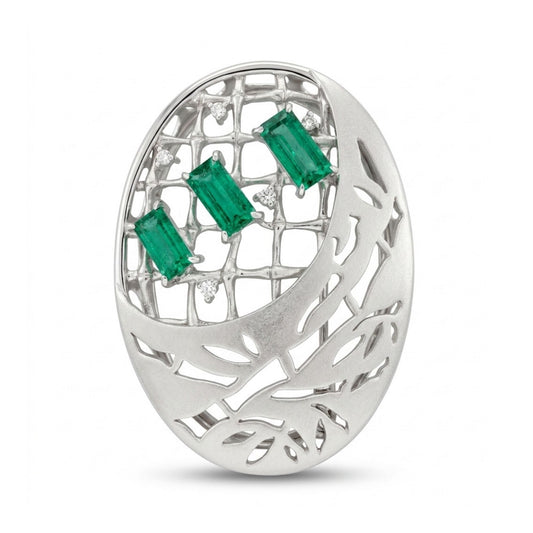 18K & 14K 1.84cttw Emerald Cut Colombian Emerald 0.07cttw White Diamonds Brooch