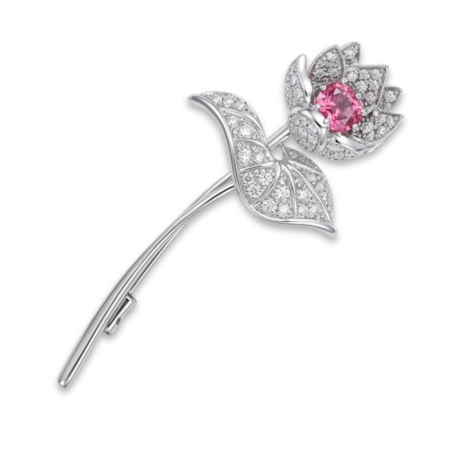 Platinum & 18K 0.81ct Oval Padparadscha 0.34cttw White Diamonds Flower Brooch