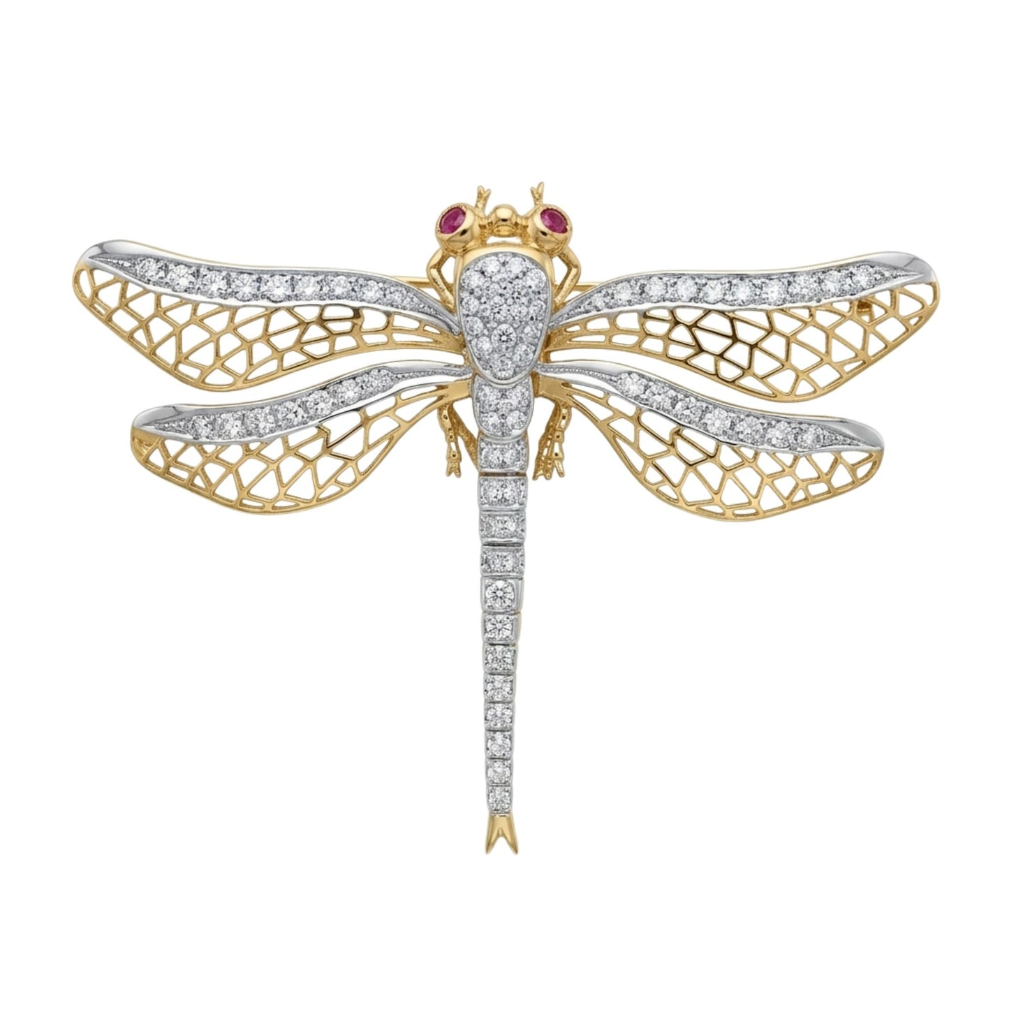 18K 0.86cttw Round Ruby and White Diamond Brooch
