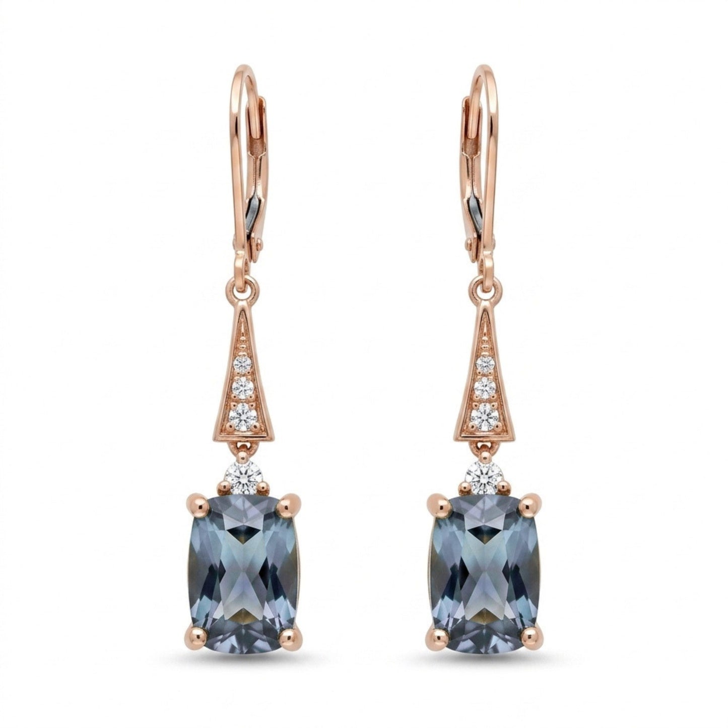 14K 3.69cttw Cushion Peacock Tanzanite 0.14cttw VS White Diamonds Drop Earrings