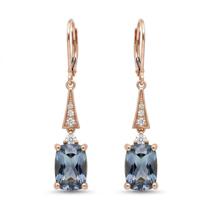 14K 3.69cttw Cushion Peacock Tanzanite 0.14cttw VS White Diamonds Drop Earrings
