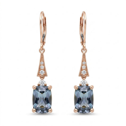 14K 3.69cttw Cushion Peacock Tanzanite 0.14cttw VS White Diamonds Drop Earrings