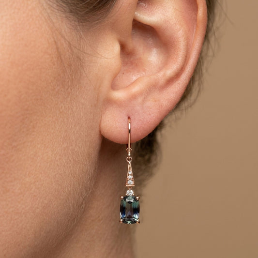 14K 3.69cttw Cushion Peacock Tanzanite 0.14cttw VS White Diamonds Drop Earrings