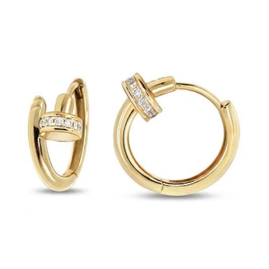 14K 0.09cttw VS White Diamond Nail Huggie Earrings