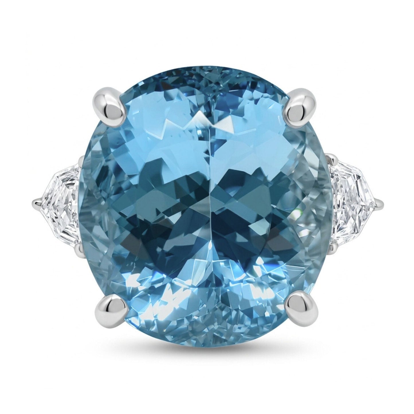 14K 9.68ct Oval Santa Maria Aquamarine 0.30cttw Fancy Cut VS White Diamond Ring