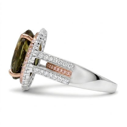14K 9.64ct Oval Unheated Zoisite 1.52cttw Pink & White Diamonds Ring