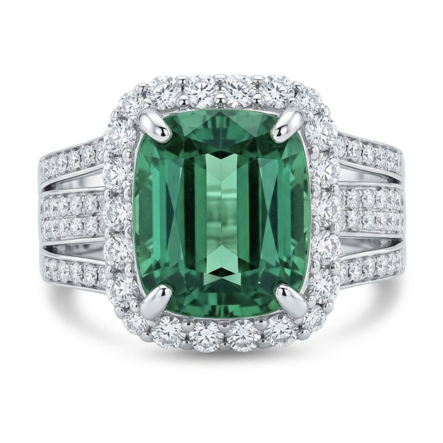14K 6.57ct Cushion Congo Tourmaline 1.11cttw VS White Diamonds Ring