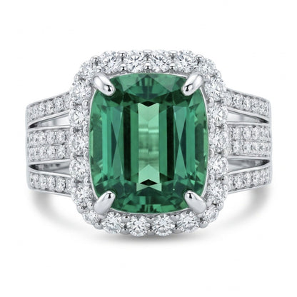 14K 6.57ct Cushion Congo Tourmaline 1.11cttw VS White Diamonds Ring