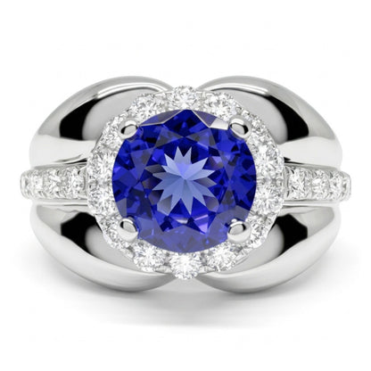 14K 1.14ct Round Blue Wing Tanzanite 0.52cttw VS White Diamonds Ring