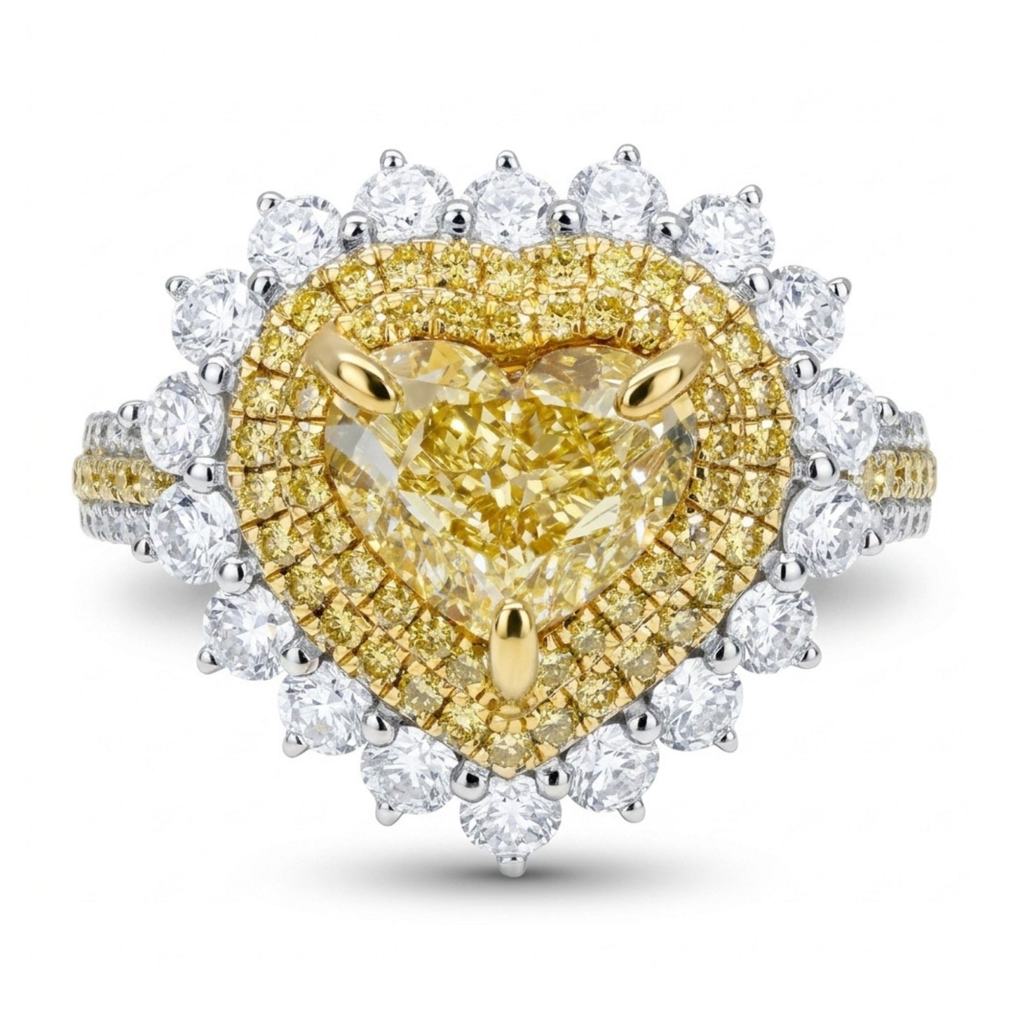 14K 1.50ct Heart Shape VS Yellow Diamond 1.32cttw VS Yellow & White Diamonds Ring