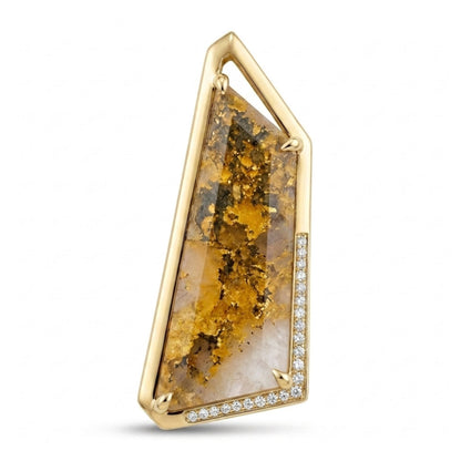 14K 28.2ct Free Form Natural Gold Quartz 0.17cttw VS White Diamonds Pendant