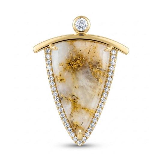 14K 15.59ct Trilliant Natural Gold Quartz 0.81cttw VS White Diamonds  Pendant