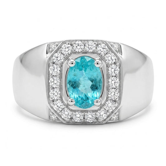 14K 1.00ct Oval Paraiba 0.40cttw VS White Diamonds Men's Ring