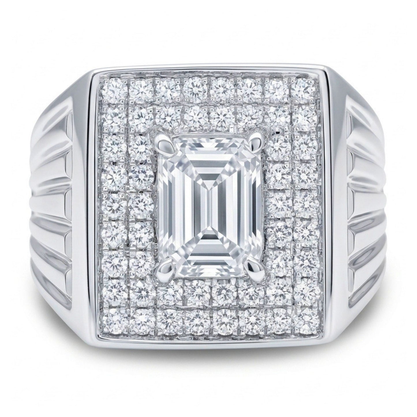14K 1.01ct Emerald Cut H SI1 White Diamond 0.47cttw VS White Diamonds Men's Ring GIA #2221078743