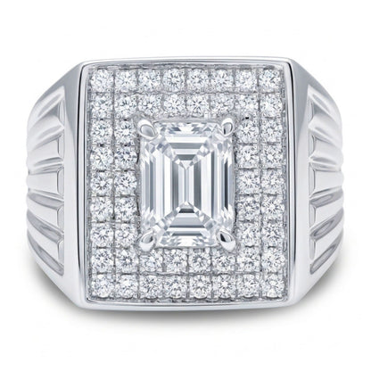 14K 1.01ct Emerald Cut H SI1 White Diamond 0.47cttw VS White Diamonds Men's Ring GIA #2221078743