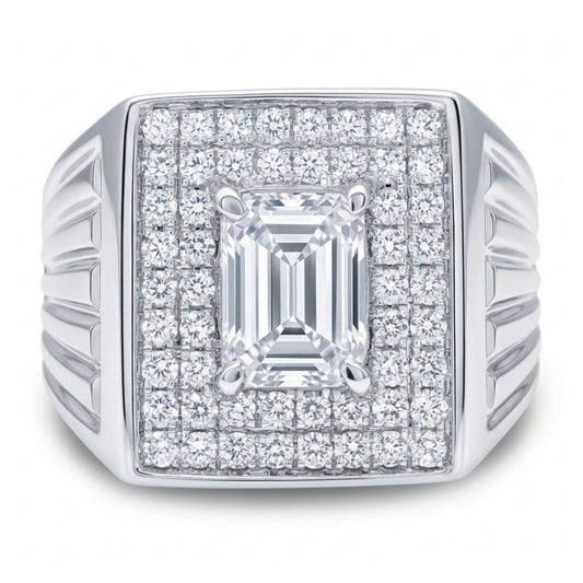 14K 1.01ct Emerald Cut H SI1 White Diamond 0.47cttw VS White Diamonds Men's Ring GIA #2221078743