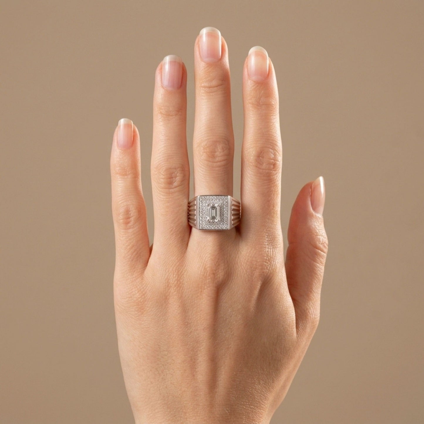 14K 1.01ct Emerald Cut H SI1 White Diamond 0.47cttw VS White Diamonds Men's Ring GIA #2221078743