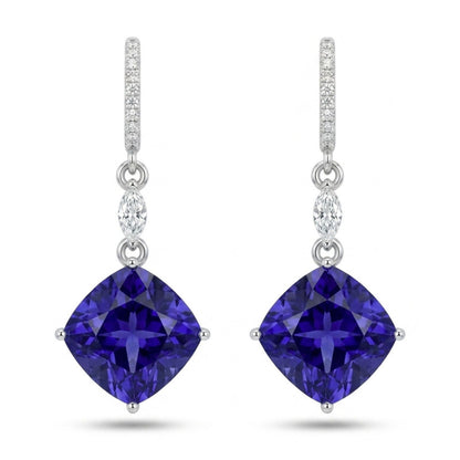 18K 18.52cttw Cushion Blue Wing Tanzanite 0.52cttw Marquise & Round VS White Diamond Drop Earrings
