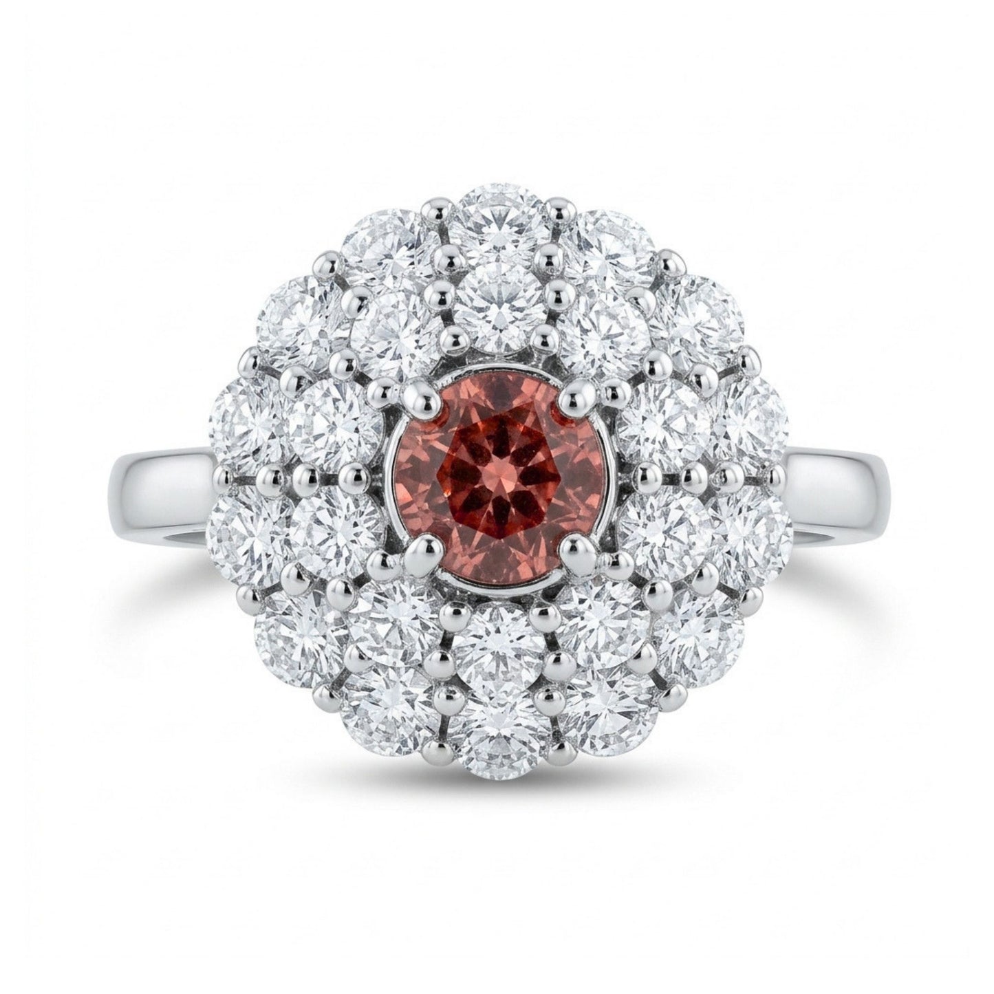 14K 0.84ct Round Unheated Padparadscha 1.33cttw VS White Diamonds Ring